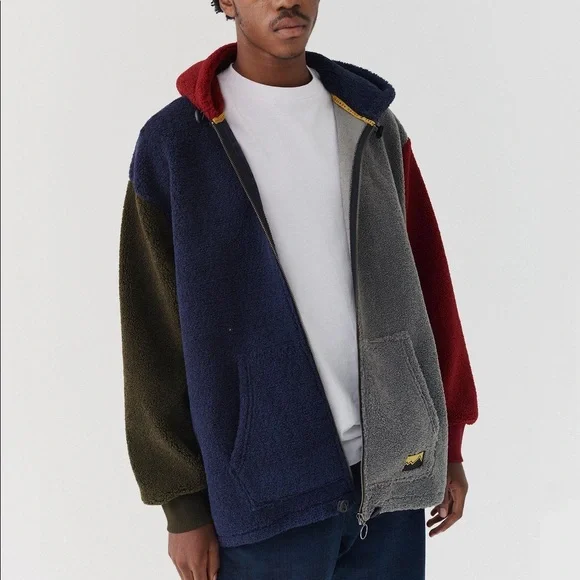 Lazy Oaf Blue Colorblock Sherpa Full-zip Hoodie Sweatshirt - Picture 4 of 9